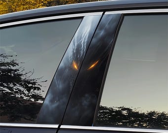 Dark demon monster car B-pillar stickers, glowing-eyed mythical creature car body stickers, dark fantasy gothic car decorations
