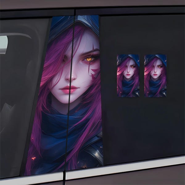 League of Legends Autoraamstickers met Katarina-thema, anime-vrouwelijke huurmoordenaars B-stijldecoraties, accessoires voor gamevoertuigen.