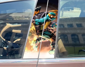 Pegatina de 2 piezas de Michelangelo TMNT para el pilar B del coche, calcomanía de Nunchaku de las Tortugas Ninja para la ventana, cubierta impermeable contra arañazos para accesorios de coche