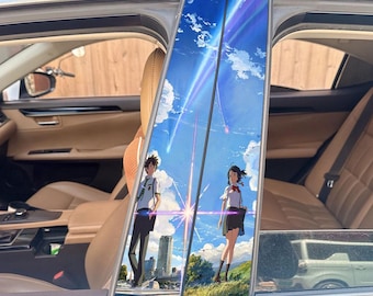 Juego de 2 piezas: Adhesivo para pilar B de coche de Kimi no Na wa Taki y Mitsuha, Your Name. Adhesivo para ventana de película, resistente al agua y a los arañazos.