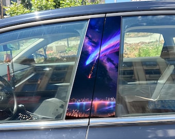 Pegatina para pilar B de coche con tu nombre (2 piezas), diseño de anime, con silueta de Taki y Mitsuha en escena del cometa, resistente al agua.