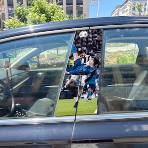 2-piece Cristiano Ronaldo bicycle kick car B-pillar sticker set | CR7 Real Madrid football waterproof vinyl sticker image 1