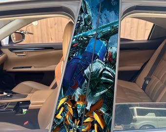 2 pegatinas para el pilar B del coche con personajes Autobot, pegatina para ventana de Bumblebee y Optimus Prime de la película Transformers, pegatinas impermeables para coche.
