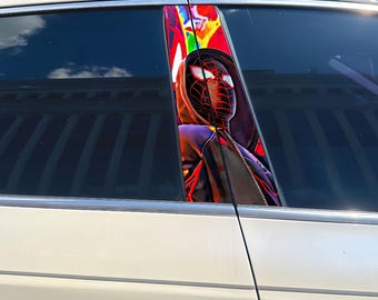 Pegatina de 2 piezas de Miles Morales para el pilar B del coche, calcomanía de Spider-Man Across the Spider-Verse para la ventana, accesorio para coche resistente al agua y a los arañazos.