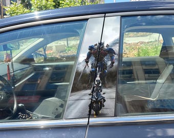 2 calcomanías de Optimus Prime Autobot para pilar B de coche, pegatina de Transformers Movie Close Up para ventana, pegatinas impermeables con efecto 3D para coche.