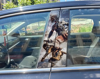 Conjunto de dos piezas de mitología negra: pegatina de Sun Wukong para el pilar B del espejo retrovisor del coche, pegatina para coche impermeable y resistente a los arañazos.