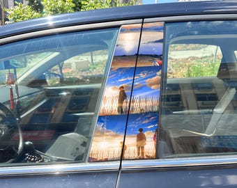 2 piezas Your Name. Taki & Mitsuha Back View Comet Car Pillar Decal, Kimi no Na wa Iconic Scene Anime Sticker, Waterproof Itasha Accessory