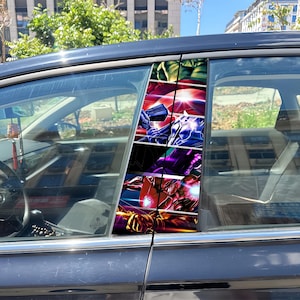 2-piece  Avengers Marvel Car B Pillar Sticker, Superhero Comic Panel Window Decal, Waterproof Scratch Cover Auto Accessory