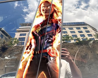 Pegatina de 2 piezas de Capitana Marvel para el pilar B del coche, calcomanía de Marvel Avengers para ventana, cubierta impermeable de superhéroe contra arañazos