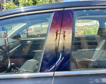 Pegatina para pilar B de coche de 2 piezas de Kimi no Na wa Taki y Mitsuha, Your Name. Pegatina para ventana de película, pegatinas impermeables para coche.