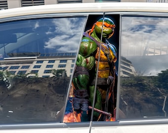 Pegatina de 2 piezas de Michelangelo TMNT para pilar B de coche, calcomanía para ventana de las Tortugas Ninja, accesorio para automóvil resistente al agua y a los arañazos.