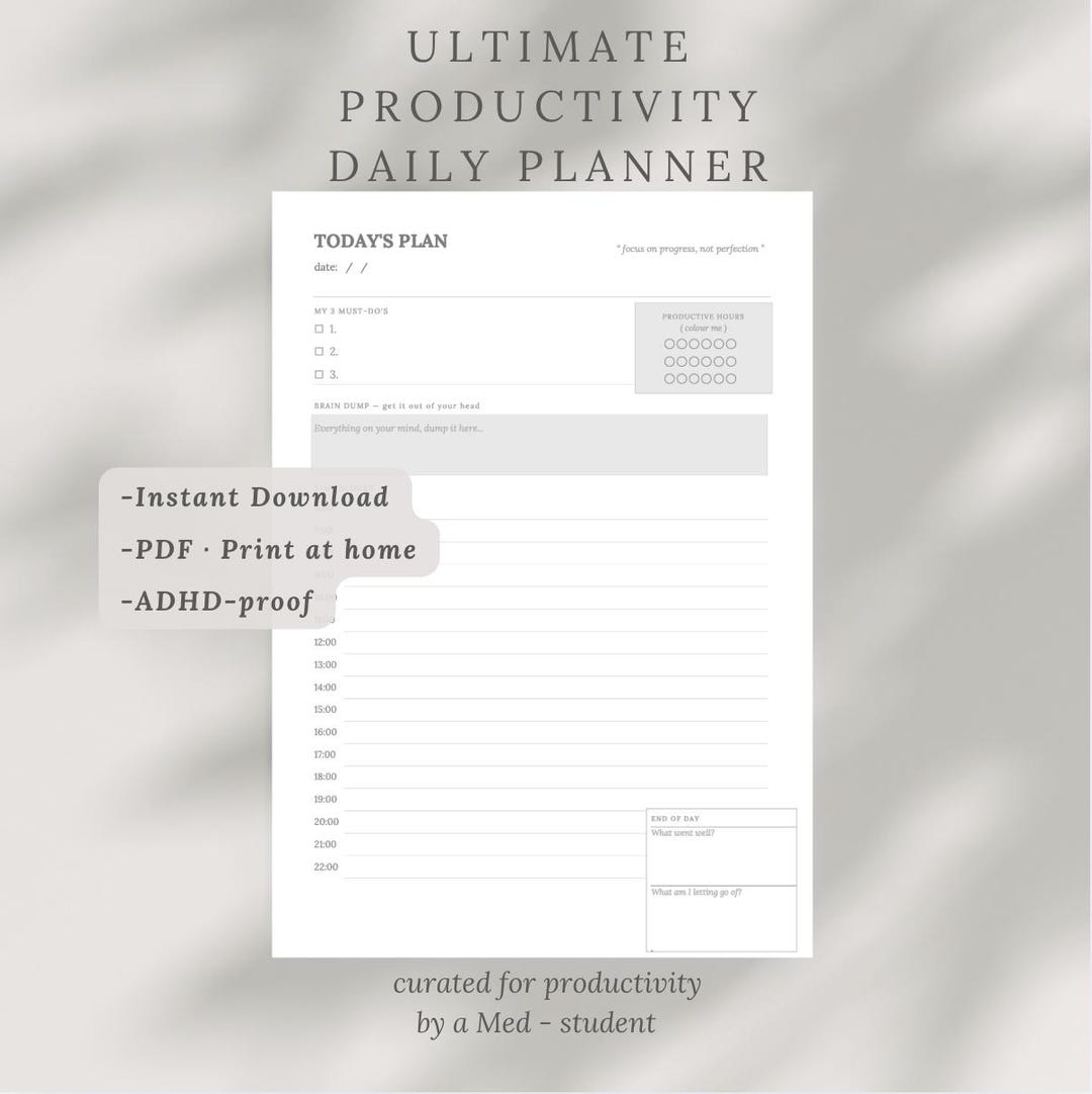 ADHD Daily Planner Printable | Minimalist Time Blocking Schedule (PDF ...