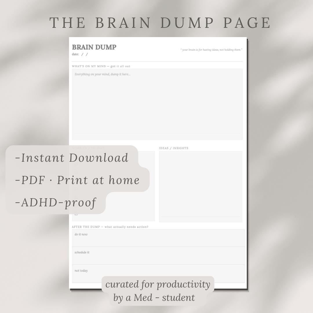 Brain Dump Printable PDF | ADHD Thought Organizer, Anxiety Relief ...