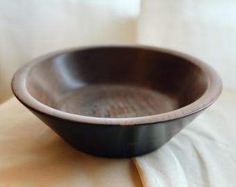 Zestaw 4 zabytkowych misek z drewna orzechowego — ciemne espresso, toczone, do serwowania sałatek, Missouri Craftsmanship