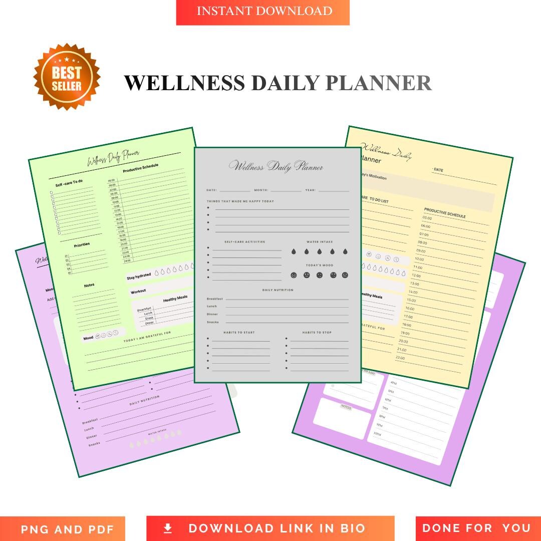 Ultimate Wellness Daily Planner PDF PNG Mental Health Success Tracker ...