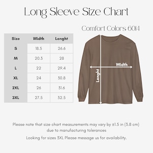 The image is a size chart for long sleeves, providing measurements and corresponding sizes for different sleeve lengths.