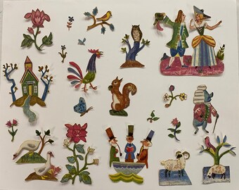 20 Collage Fussy Cut, Children's Images Mother Goose 1943 Decoupage, Collage, Cards, Scrapbooking Ephemera, Mixed Media Art Journal