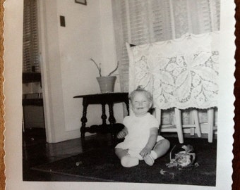 1950 Snapshot Cute Baby Made a Mess