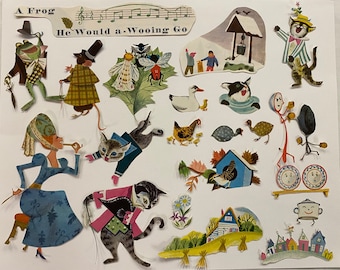 40 Collage Fussy Cut, Children's Images Mother Goose 1943 Decoupage, Collage, Cards, Scrapbooking Ephemera, Mixed Media Art Journal