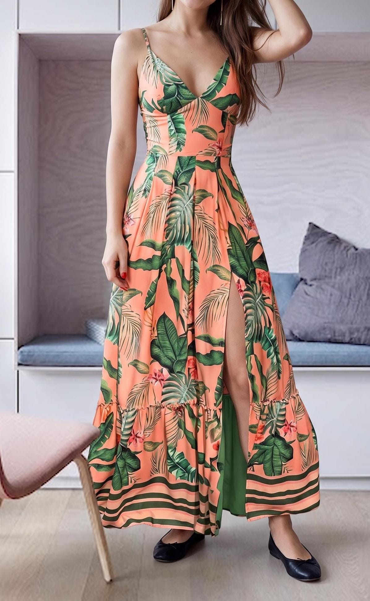 Palm Leaf Maxi Dress - Etsy Palm Leaf Maxi Dress - Etsy