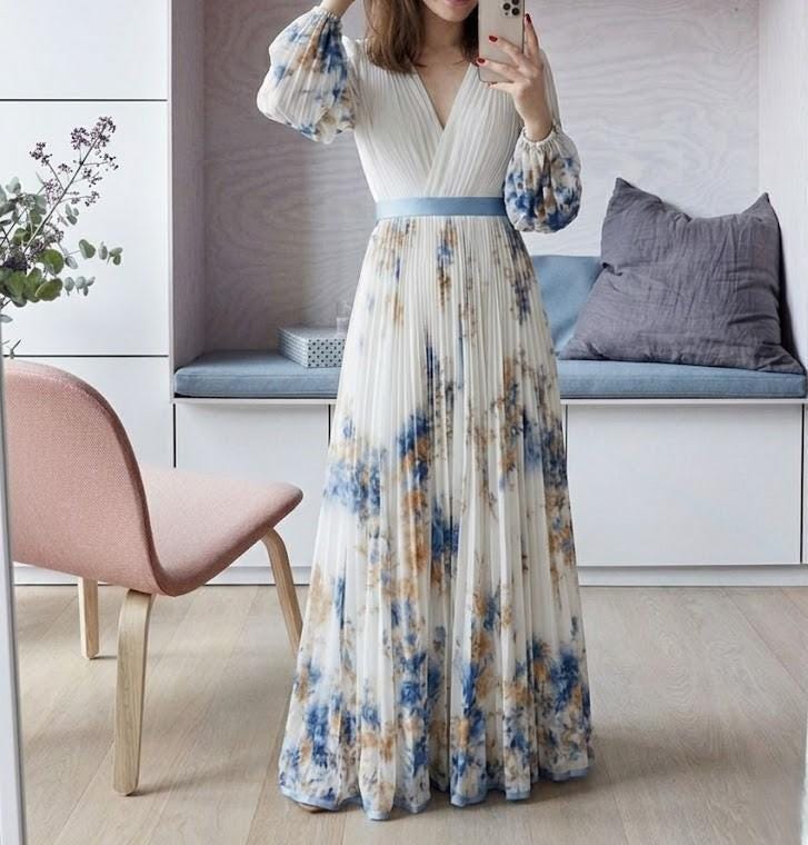 Blue and White Floral Formal Dress - Etsy