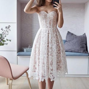 embellished corset tulle skirt midi dress in ivory reviews Rosette Embellished Corset Tulle Skirt Midi Dress in Ivory