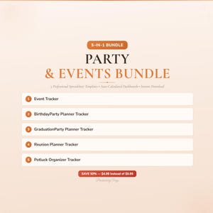 Paquete de plantillas para planificación de fiestas y eventos / 5 plantillas de hojas de cálculo para Google Sheets y Excel (descarga digital)