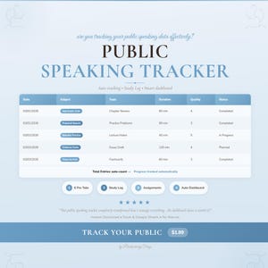 Strumento di monitoraggio per parlare in pubblico / Foglio di calcolo Google Excel - Modello accademico per lo studio