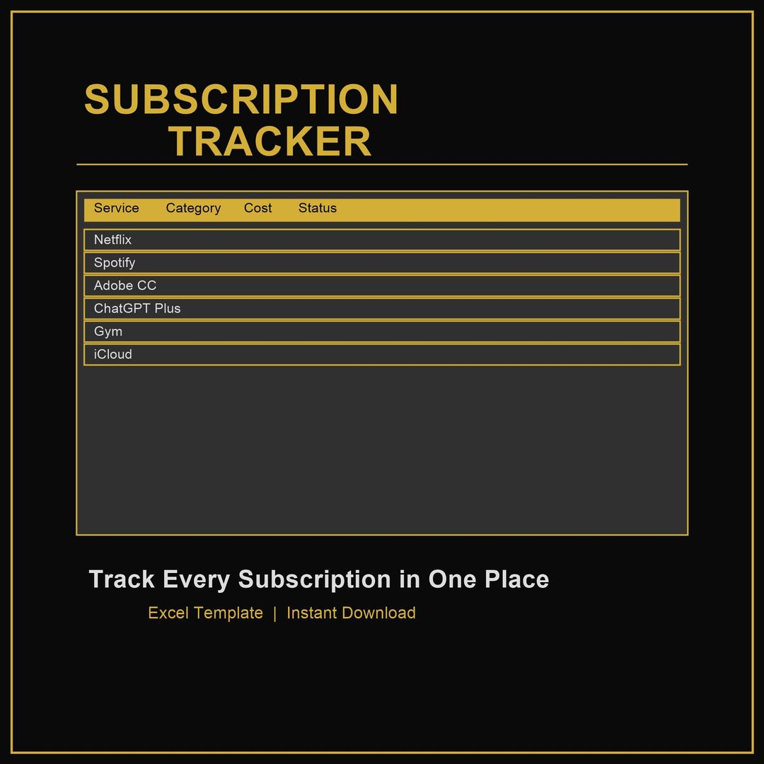 Subscription Tracker Excel Template | Monthly Cost Overview (digital ...
