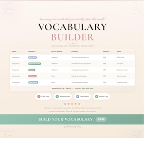 Foglio di calcolo per l'ampliamento del vocabolario: elenco di parole, registro di revisione (Excel, Fogli Google)