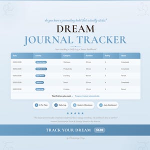 Plantilla digital para registro de sueños en Google Sheets y Excel (Diario de sueños)