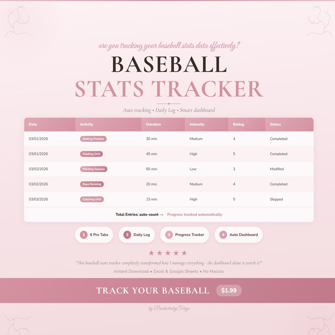 Baseball Stats Spreadsheet Tracker Health Wellness Google Sheets Excel ...