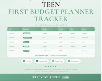Teen Budget Planner | Monthly Money Spreadsheet Google Sheets Excel Template