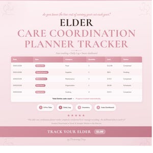 Elder Care Planning Tracker | Senior Care Organizer Spreadsheet Google Sheets Excel Template
