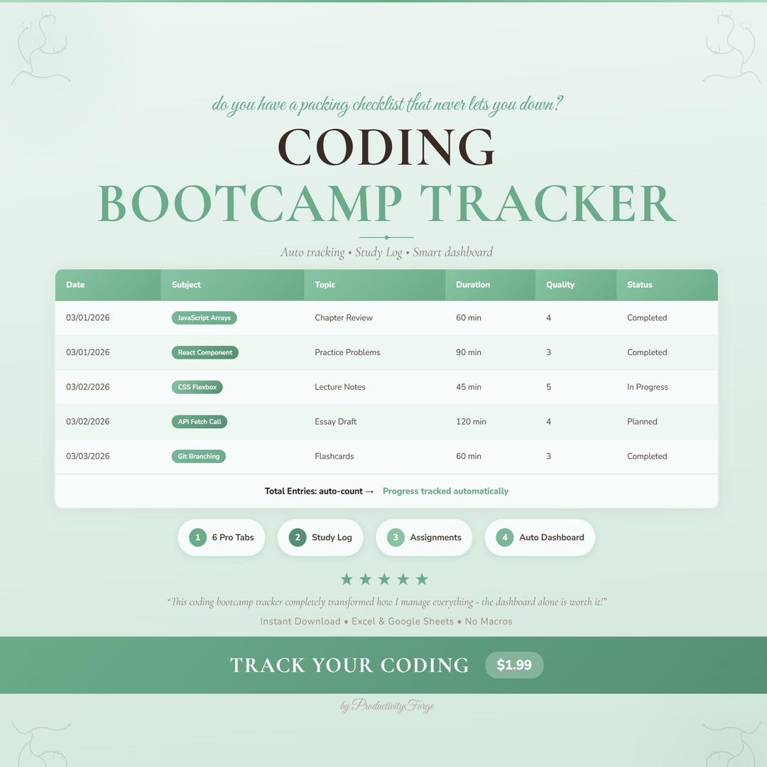 Coding Bootcamp Tracker Spreadsheet Google Sheets Excel Study Academic ...