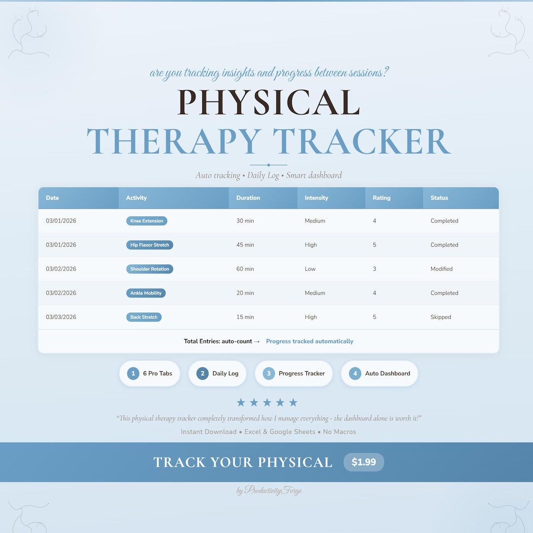 Physical Therapy Spreadsheet Tracker Health Wellness Google Sheets ...