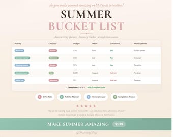 Summer Bucket List Planner: Activity Tracker, Memory Keeper (Digital Download)