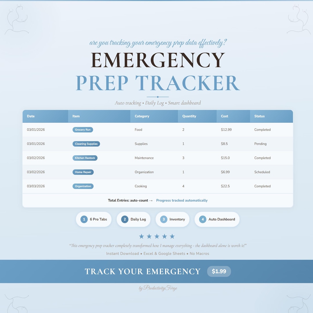 Emergency Prep Spreadsheet Tracker Home Organization Google Sheets ...
