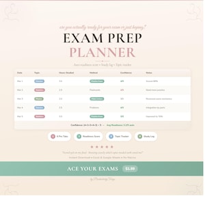Exam Prep Planner: Study Schedule, Topic Tracker (Excel, Google Sheets)
