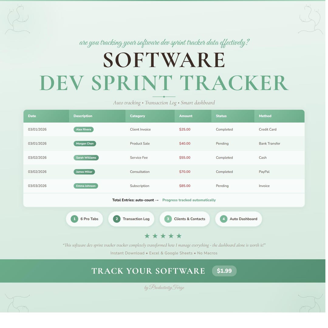 Software Dev Sprint Log | Agile Project Tracker Spreadsheet Google ...