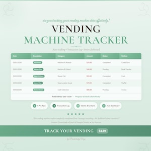 Vending Machine Tracker Spreadsheet Google Sheets Excel Business Management Digital Template