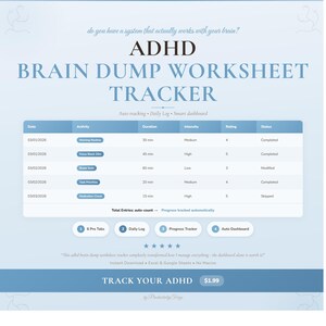 ADHD Brain Dump Arbetsblad Kalkylblad Hälsa Välbefinnande Google Kalkylark Excel Digital Nedladdning