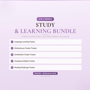 Study & Learning Tracker Bundle | 5 Spreadsheet Templates Google Sheets Excel Digital Download