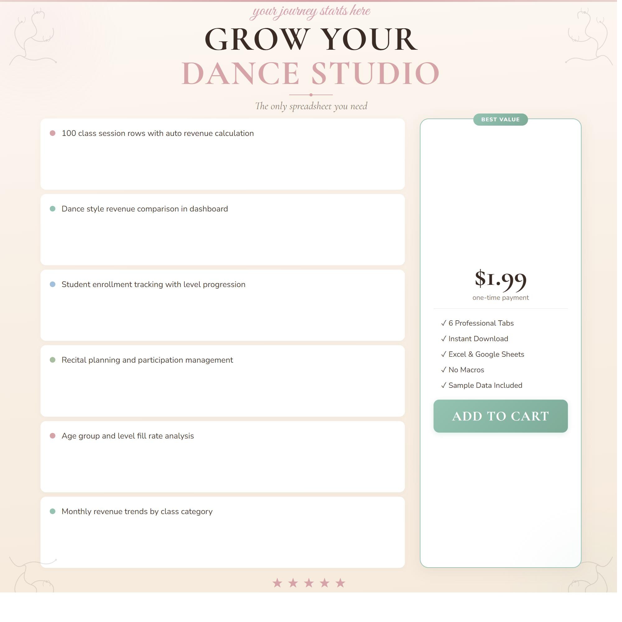 Dance Studio Tracker: Class, Student, Recital Log (google Sheets, Excel ...