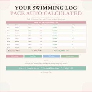 Registro degli allenamenti di nuoto, monitoraggio automatico del ritmo e dei record personali (Excel e Fogli Google)