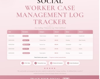 Professional Social Worker Case Log Tracker | Spreadsheet Planner Google Sheets Excel Digital Template