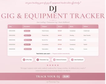 DJ Gig Tracker | Event Booking Income Spreadsheet Google Sheets Excel Template