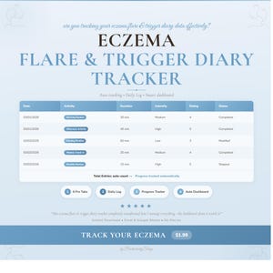 Eczema Flare & Trigger Diary Spreadsheet Tracker Health Wellness Google Sheets Excel Digital Download