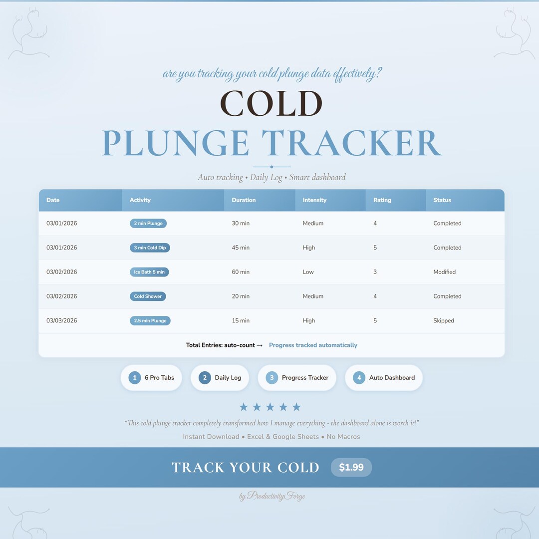 Cold Plunge Tracker Spreadsheet Google Sheets Excel Health Wellness ...