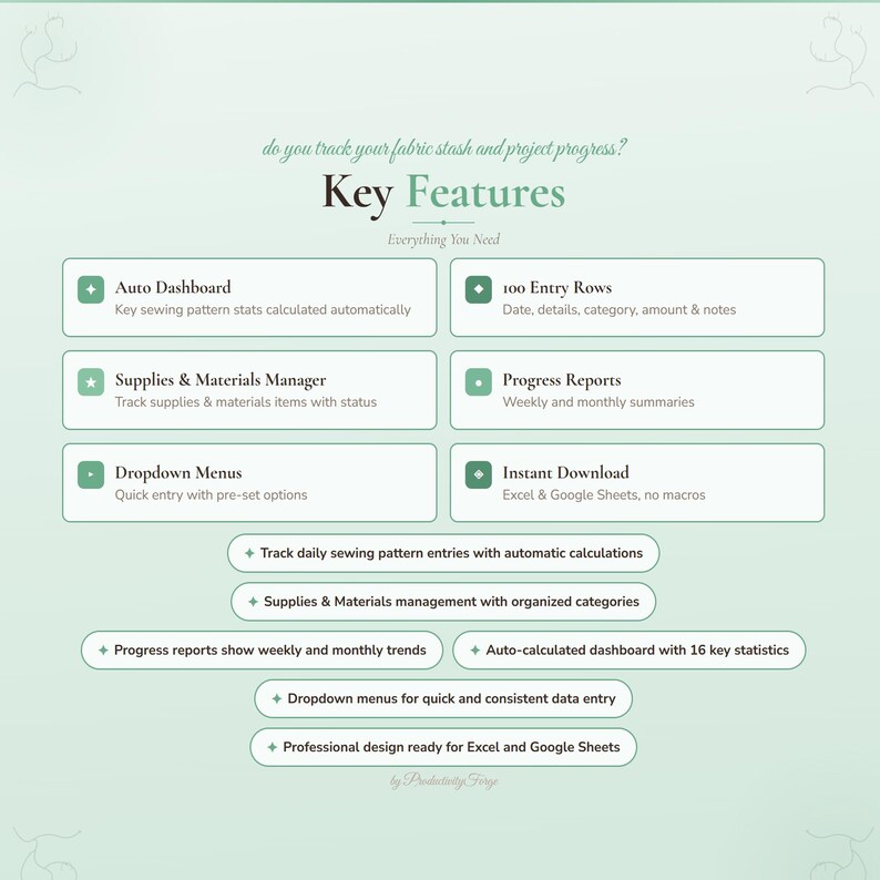 Sewing Pattern Tracker Spreadsheet: Auto Dashboard, Activity Log (excel ...